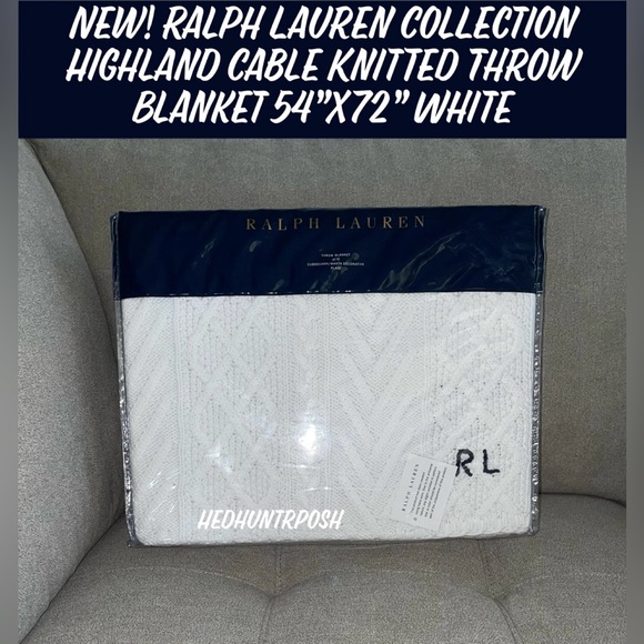 🎉HP🎉New! Ralph Lauren Collection Highland Cable Knitted Blanket 54”x72” White